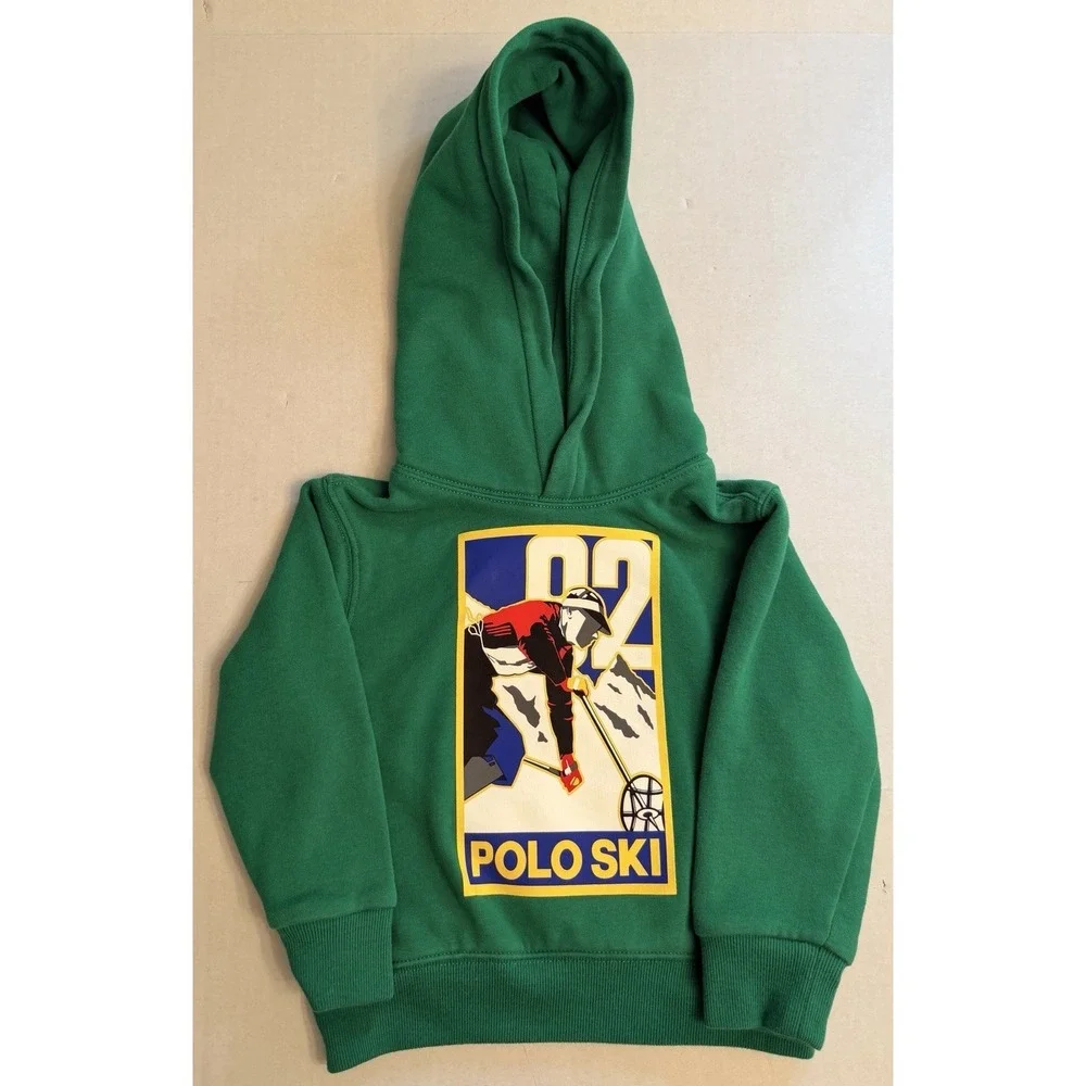 Polo Ralph Lauren Size 2/2T Green Ski Hoodie Sweater Polo Ski 92 Side Pockets